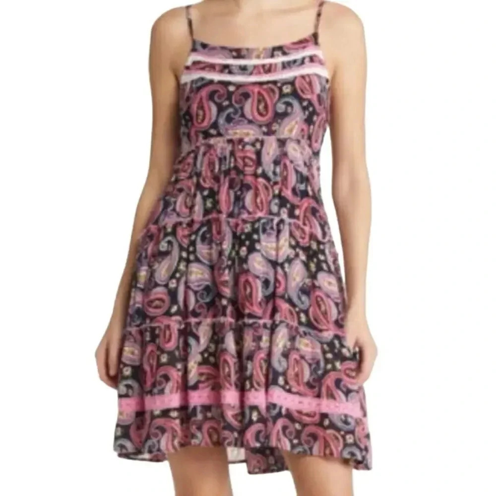 NEW Anthropology BAROK Paris Boho Navy Pink‎ Floral Paisley Sundress Women's M